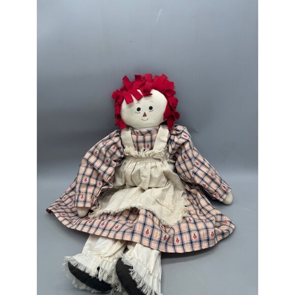 Vintage Raggedy Ann Cloth Doll Red Yarn Hair & Plaid Dress ladybug 24" READ - Picture 2 of 6
